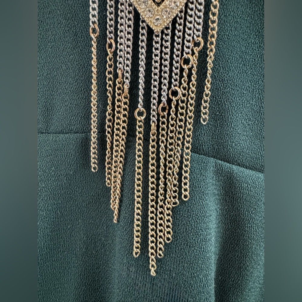 Buckle Art Deco Fringe Pendant Necklace Gold Silver Tone Geometric Statement - Picture 4 of 8